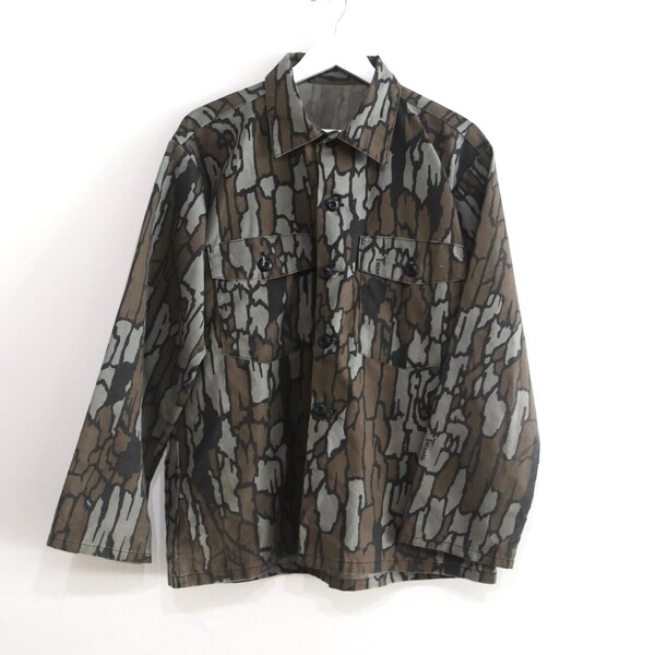 vintage 1980s 90s CAMOUFLAGE fatigue faded MILITARY army camo jacket coat -- size LARGE men's