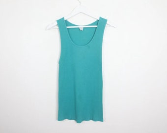 vintage GREEN blue RIBBED vintage tank top 80s 90s spring SUMMER tank top -- size medium