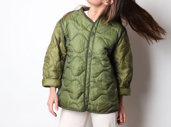 vintage 1990s QUILTED green jacket army liner over