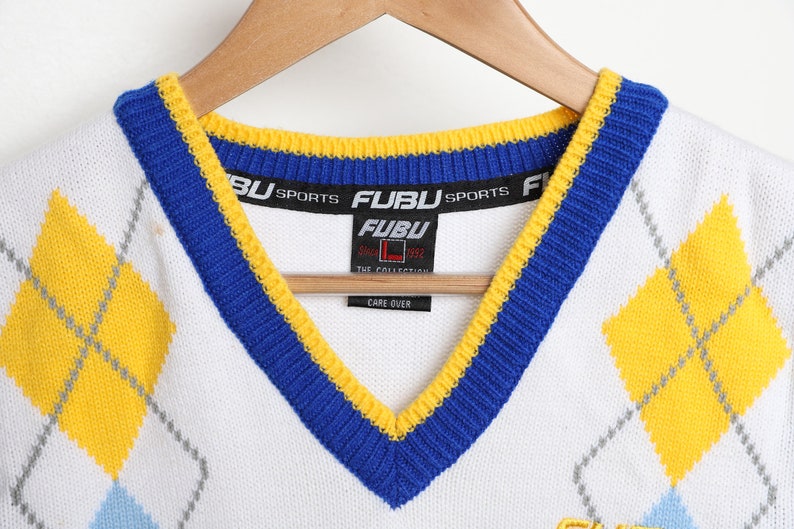 vintage 90s y2k FUBU argyle streetwear SWEATER vest top women/'s size medium