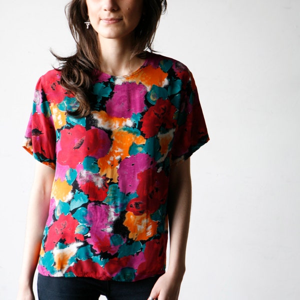 odd future bright BOHO sheer HAWAIIAN floral 90s shirt top