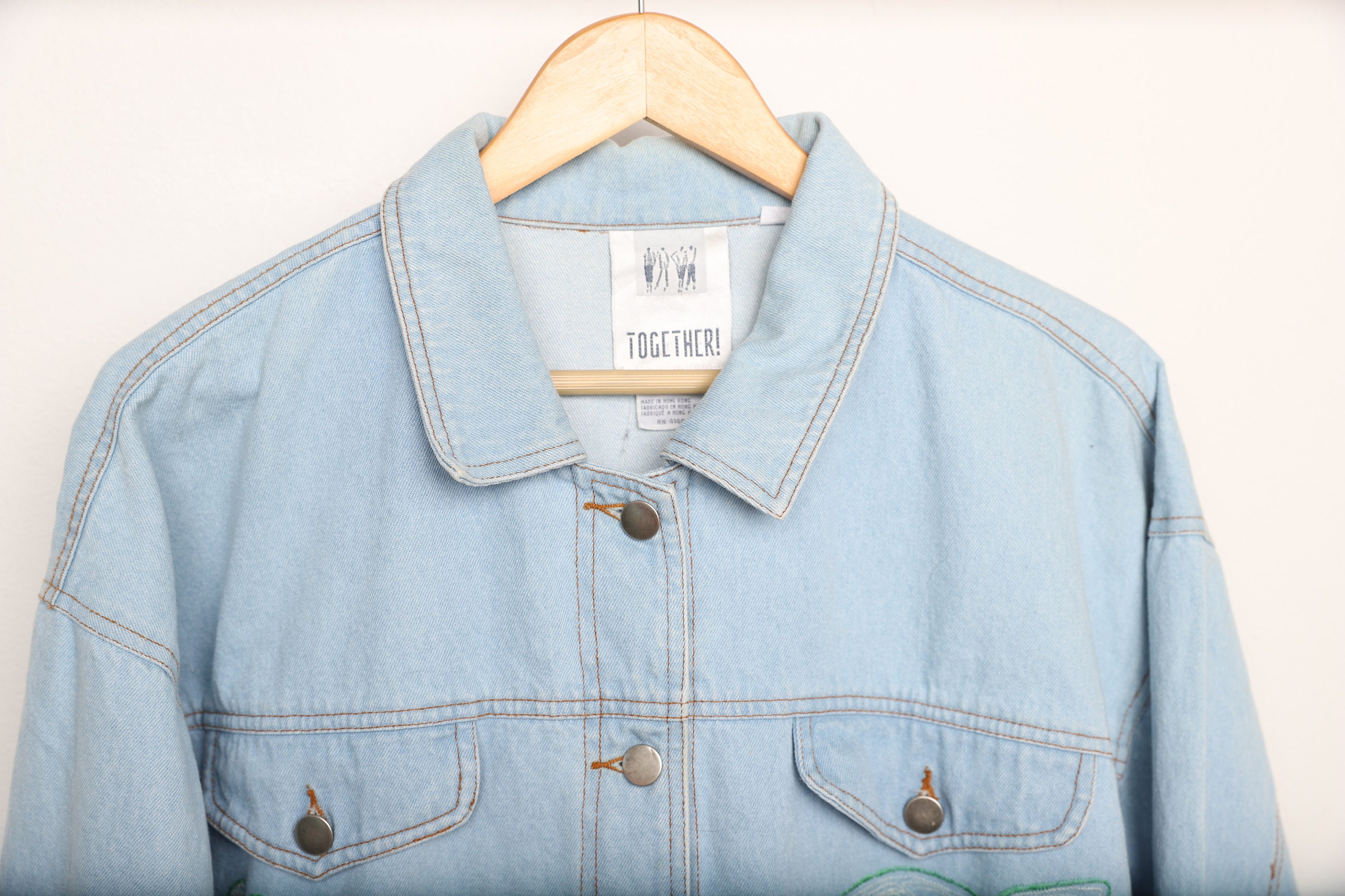 Vintage women's 1990s denim CHORE jacket embroidered | Etsy