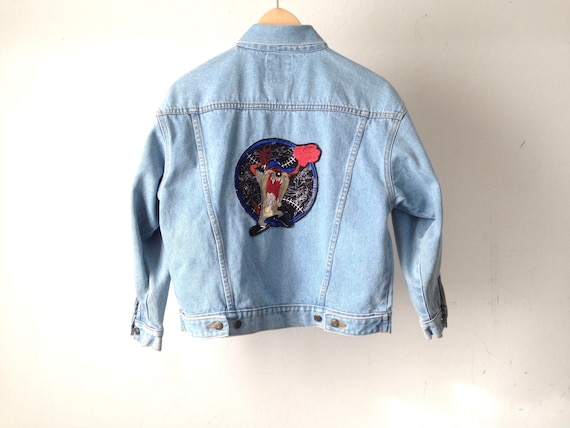90s Vintage LOONEY Tunes Denim JEAN Jacket TAZ Women's | Etsy