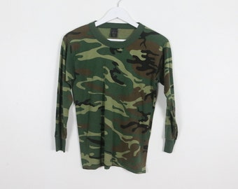 vintage outsider CAMO camouflage long sleeve y2k RINGER real tree t-shirt middle merica sweatshirt -- size extra small men's