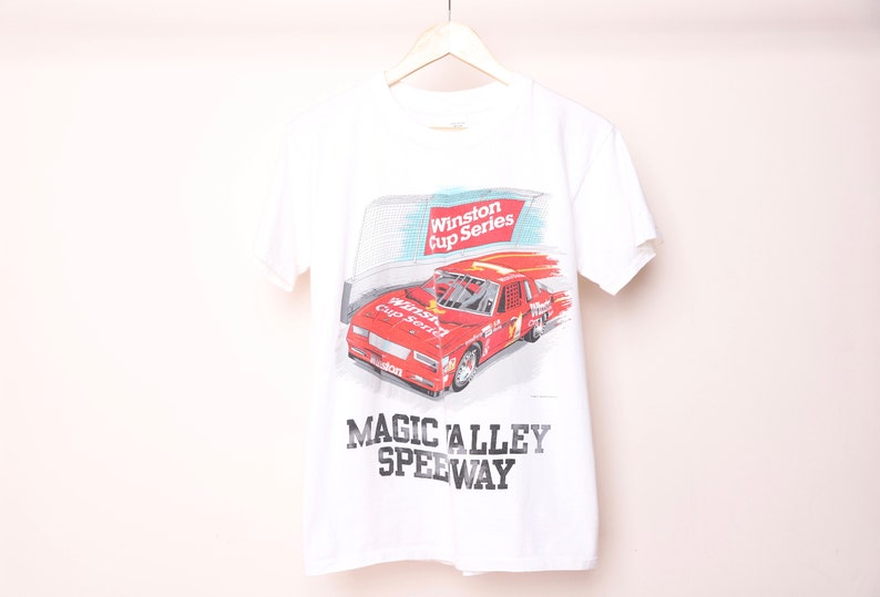 vintage 1988 WINSTON CUP vintage NASCAR racer white faded nascar dad t-shirt size medium 