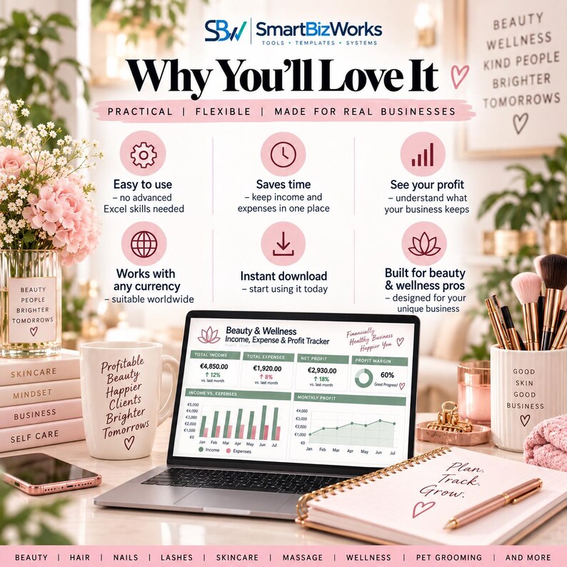 Beauty & Wellness Income and Expense Tracker | Profit Excel Spreadsheet ...