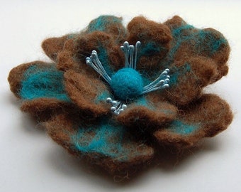 Felted flower jewelry, brown flower brooch bouquet, brooch pin, wedding brooch, flower pin, felt brooch wedding bouquet, brooch jewelry