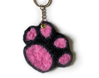 Felted paw keychain, hand felted pink paw keyring, animal feet piece, pink dog paw bag chime, pink cat paw key fob, animal lover gift