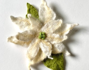 Flower brooch, felted jewelry pin, Poinsettia white, Christmas gift, corsage, gifts for her, girlfriend present, women's brooches