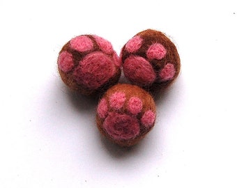 Cat toy balls, 2x set of 3 felt cat paw balls, best cat toys, cat accessories, cat supplies, toys for cats, kitten toys, cool cat toys