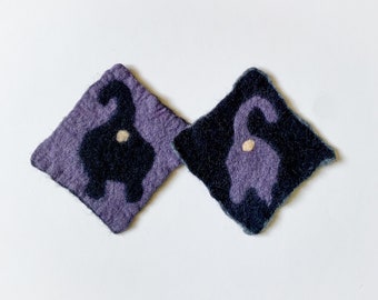 Cat butt coasters, set of 2 felt cat coasters, cat accessories, cat lovers, cat lady gift, hand felted fat cat bum coasters, cat mug rug