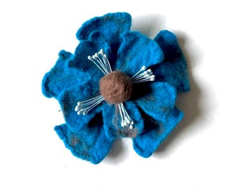 Felt flower brooch, felted wool flower pin, hand felt brooch jewelry, turquoise bouquet, corsage, gifts for her, brooches for women