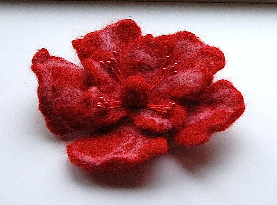 Felt Flower Pin Wet Felted Wool Flower Felt Jewelry Red Etsy
