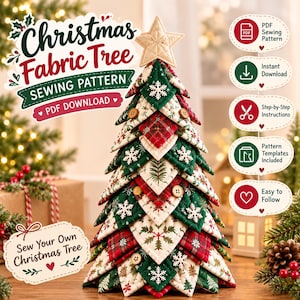Quilted Christmas Tree Sewing Pattern – Layered Fabric Tree, Stuffed Tree Pattern, Rustic DIY Decor