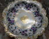 NIPPON Antique 1890s Large 11 quot x 2.5 quot Heavily Gold Gilted Floral Moriage Bowl Dogwoods,Violets, Floral Bouquets Blue Maple Leaf Nippon Mark