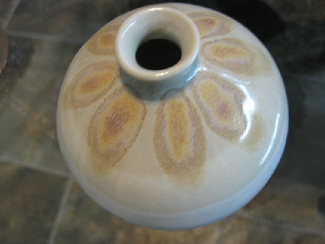 Vintage Salt Glazed Pottery Jar With Starfish Motif in Earthy Colors Around Perimeter Signed KS