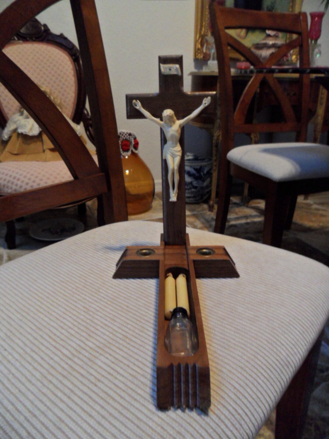 Vtg LAST RITES Altar Wooden CRUCIFIX W/ Slide Open Compartment ...