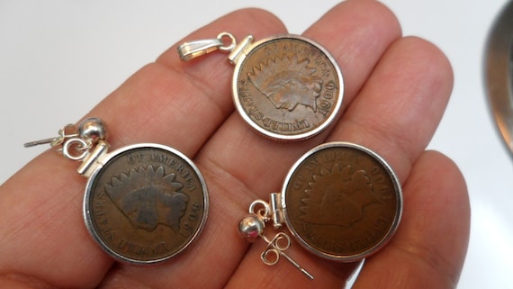 Antique 1906 Indian Head Penny Coin Jewelry Set; … - image 2