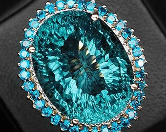 Vintage Aquamarine 24.60cts. Rose gold over 925 Sterling Silver Ladies Fashion Ring; size 8.75