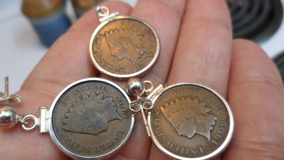 Antique 1906 Indian Head Penny Coin Jewelry Set; … - image 1