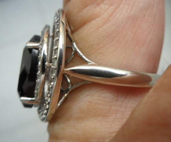 Huge FACETED Black ONYX Dbl Halo Art Deco Style S… - image 6