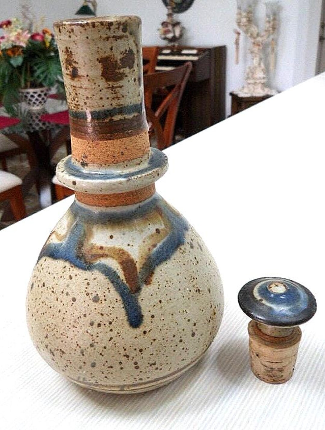 Vintage Hand Thrown Drip Glaze Decanter: Signed Earthenware Pottery ...