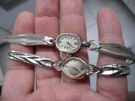 TWO Fabulous BULOVA Vintage 10K White Gold Rolled… - image 1