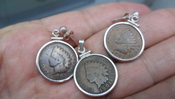 Antique 1901 Indian Head Penny Coin Jewelry Set; … - image 3