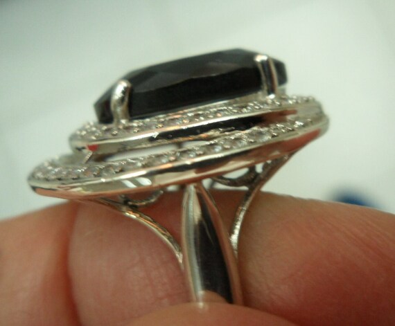 Huge FACETED Black ONYX Dbl Halo Art Deco Style S… - image 7