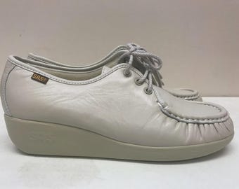 Womens SAS Bounce Bone Leather Shoes, Orthopedic Diabetic Moccasins, 8.5W
