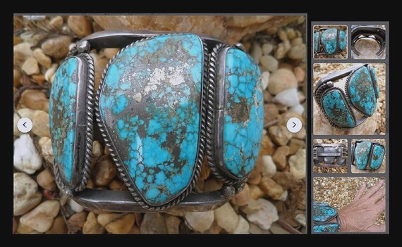 Gem Grade Morenci Extinct Turquoise Sterling Silver Cuff Bracelet: Rare Red Matrix Pyrite, Size 6.875 View 4