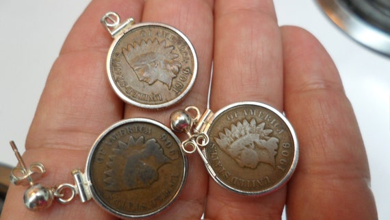 Antique 1906 Indian Head Penny Coin Jewelry Set; … - image 4