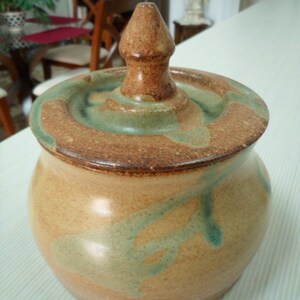 Vintage Kerns Drip Glazed Earthenware Jar with Finial - 1994 Pottery