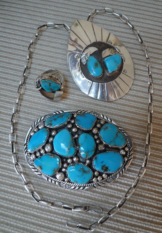 Navajo Turquoise Huge VTG 1960s Old Pawn XXL Ster… - image 4