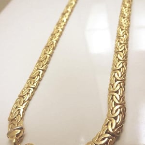 Unisex 14K/585 ITALY Yellow Gold Byzantine Chain Necklace,7.2mm Wide x c.3.2mm Deep; 17.75”L Lobster Clasp Closure; Fully Hallmarked,.74OZT