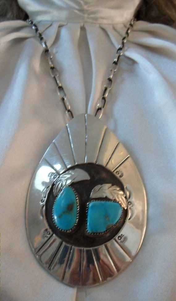 Navajo Turquoise Huge VTG 1960s Old Pawn XXL Ster… - image 2