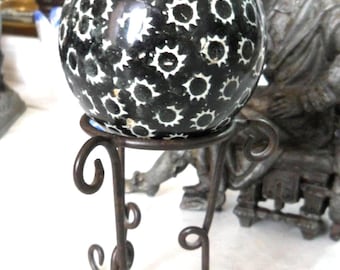 Victorian Carpet Ball: Hand-Glazed Ceramic with Star Design, 1870-1890