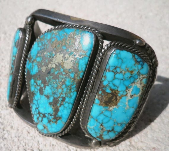 Gem Grade Morenci Extinct Turquoise Sterling Silver Cuff Bracelet: Rare Red Matrix Pyrite, Size 6.875
