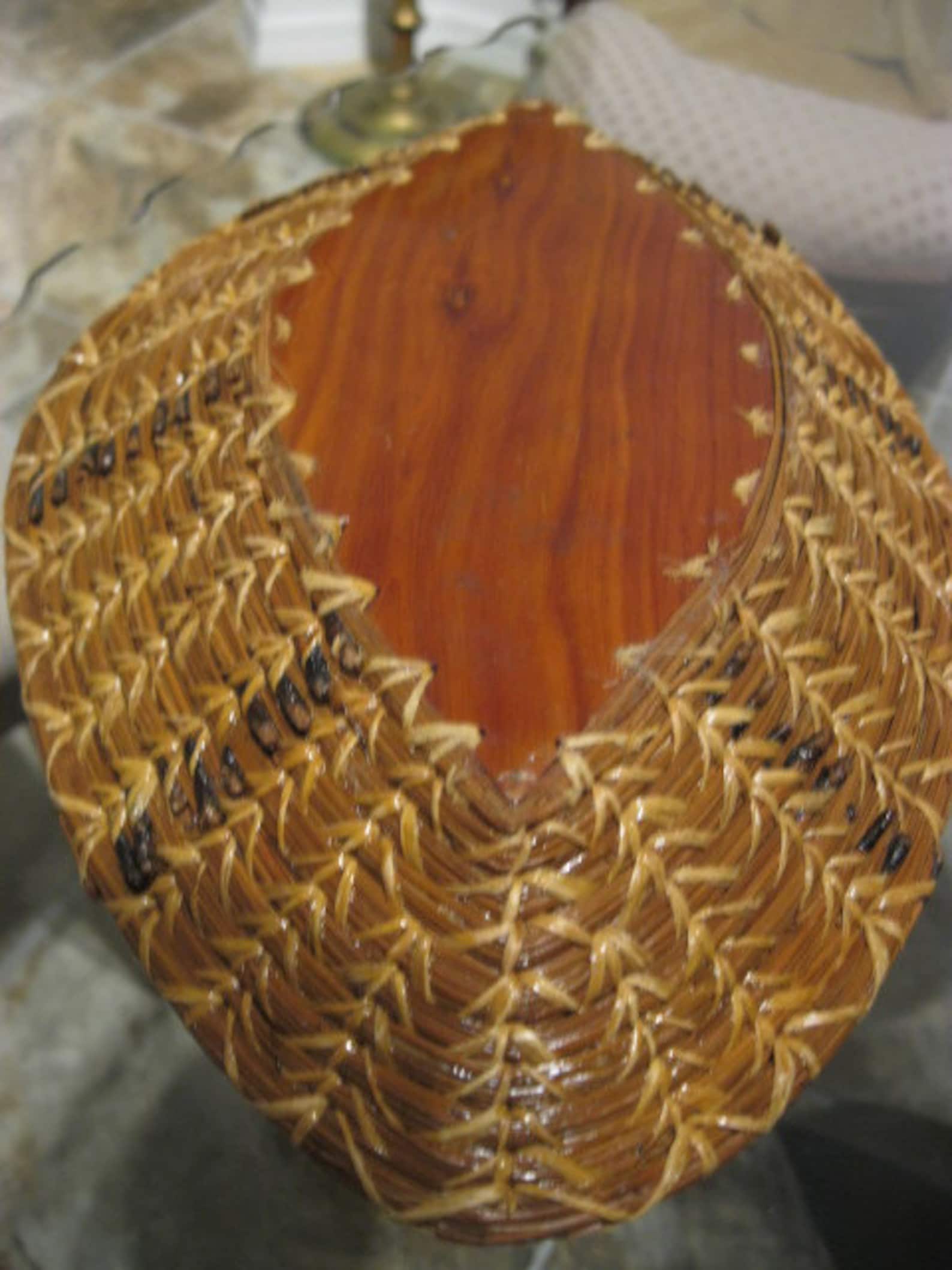 Antique PINE NEEDLE BASKET Signed Authentic Early Americana Etsy