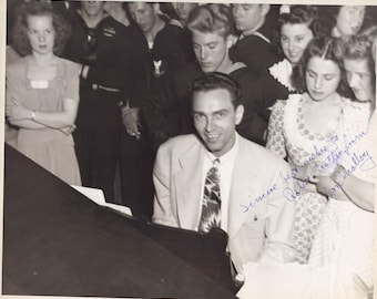 Autographed 1940s VERN MALLORY ORCHeSTRA black and white USO Ballroom Portrait with Sailors/Navy 10x8 black white glossy