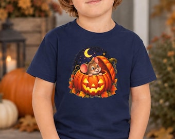Rolig Halloween-tröja för barn, pumpa-t-shirt för småbarn, mus i pumpa Halloween-tröja för barn, läskig säsong-t-shirt för barn