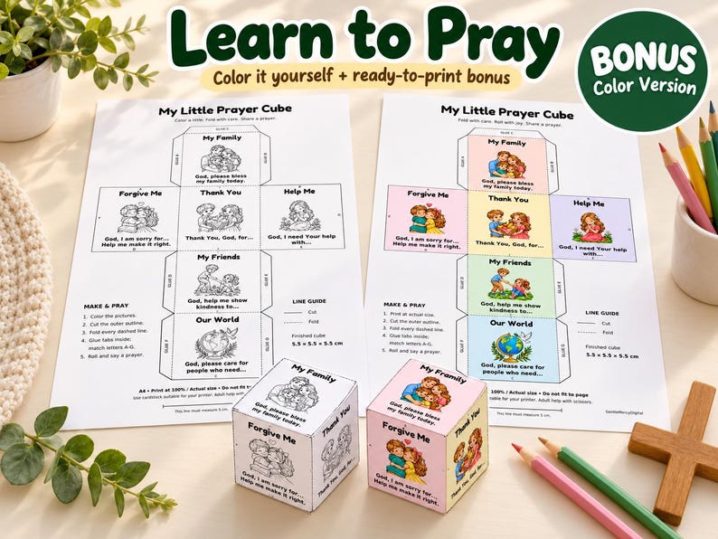 Printable Prayer Cube for Kids: A4 Coloring Craft With Bonus Color ...