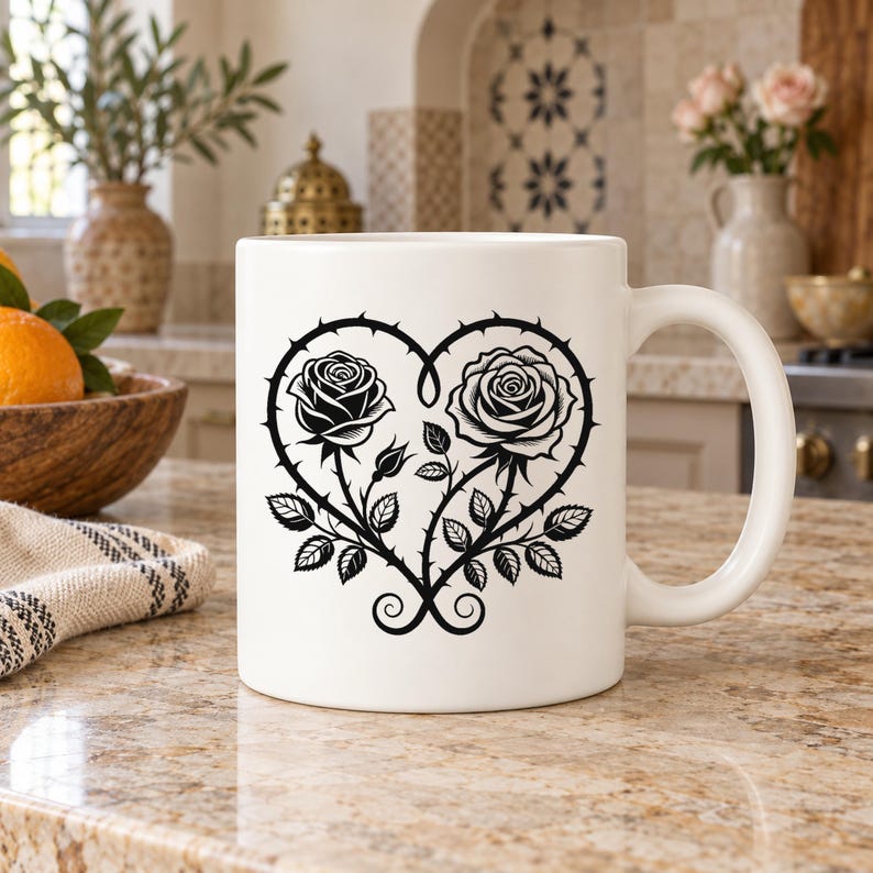 Two Rose Heart SVG Cut File, Romantic Floral Design Digital Download - Etsy