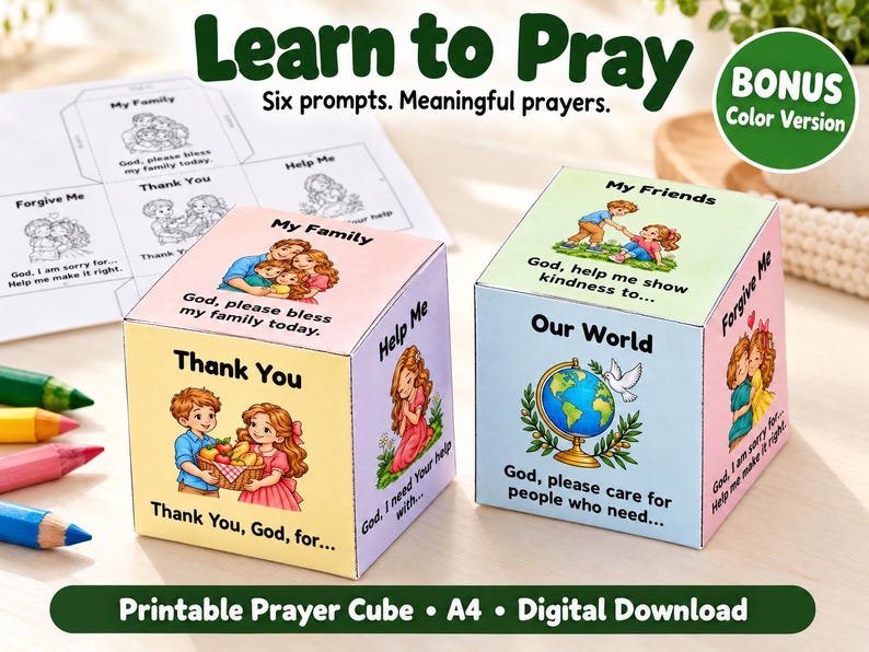 Printable Prayer Cube for Kids: A4 Coloring Craft With Bonus Color ...