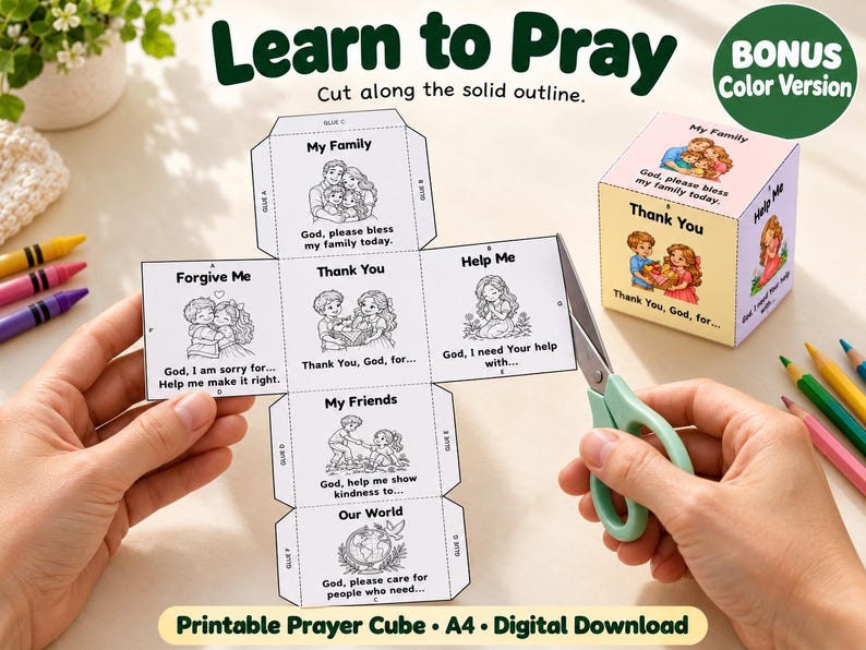 Printable Prayer Cube for Kids: A4 Coloring Craft With Bonus Color ...