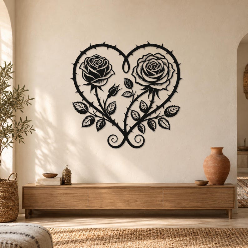 Two Rose Heart SVG Cut File, Romantic Floral Design Digital Download - Etsy