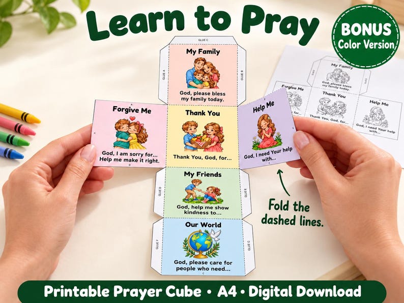 Printable Prayer Cube for Kids: A4 Coloring Craft With Bonus Color ...