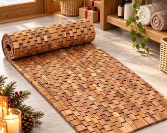 Extra Long Teak Wood Bath Mat 48 x 16 Inches | Wooden Shower Mat | Non Slip Bathroom Floor Mat | Wooden Bath Rug | Bathroom Decor