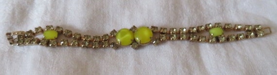 Nice Vintage Rhinestone & Yellow Glass Bracelet - image 1