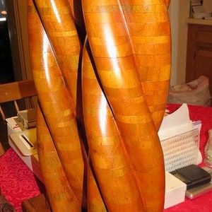 Wonderful MCM Mid Century Modern Wood Marquetry Spiral/Twist table Lamps